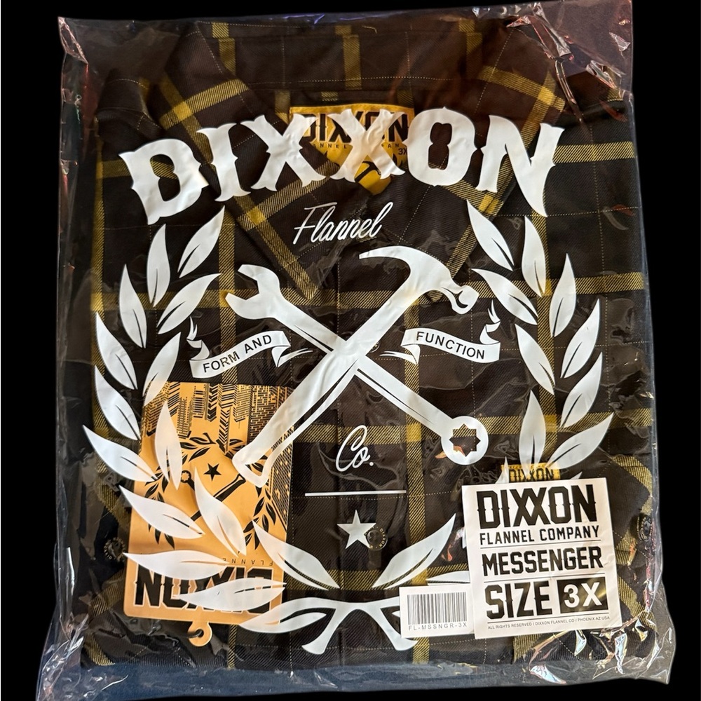 DIXXON “THE MESSENGER FLANNEL” Men's 3XL Black and Yellow Plaid Shirt. NWT - Picture 5 of 8